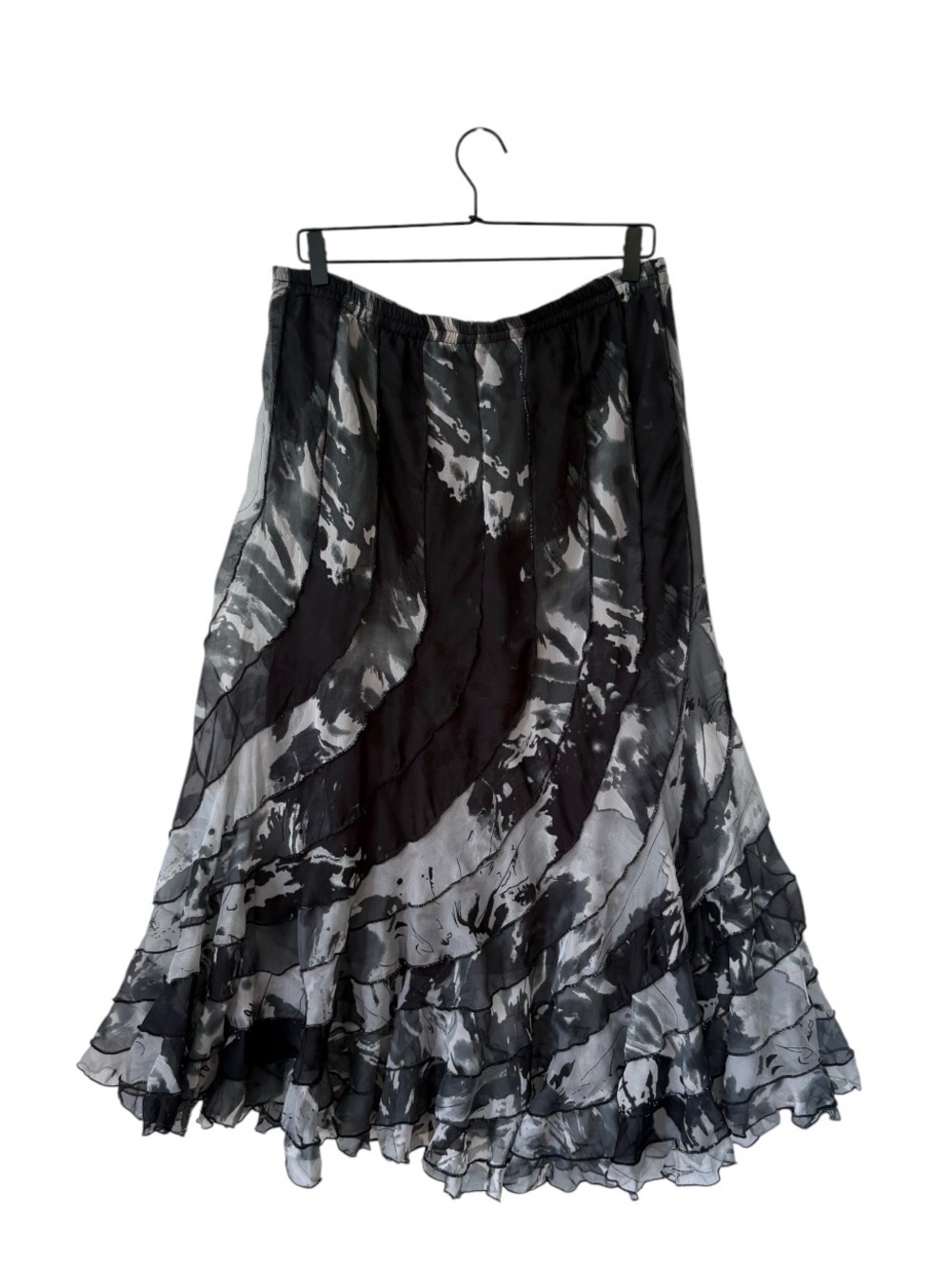 Dimri Black & Gray Abstract Ruffled Maxi Skirt